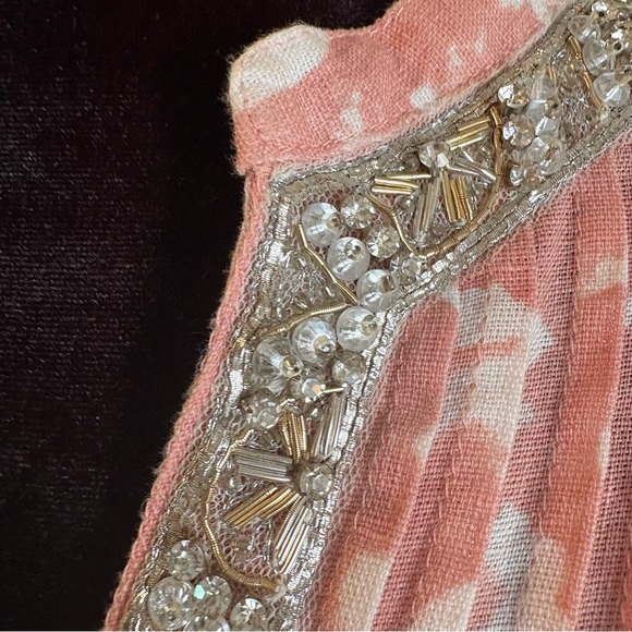 120% LINO Pink & White Designer Linen Long Sleeve Embellished Blouse! Loose fit. - Picture 5 of 16